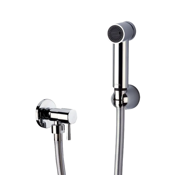 Eurolux Douchette à main avec robinet d&rsquo;arrêt d&rsquo;angle en laiton chromé