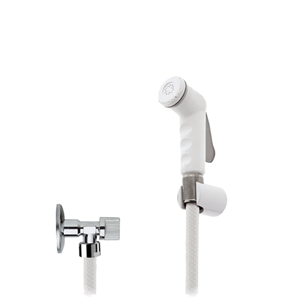 Douchette à main WC en Blanc avec robinet d&rsquo;arrêt