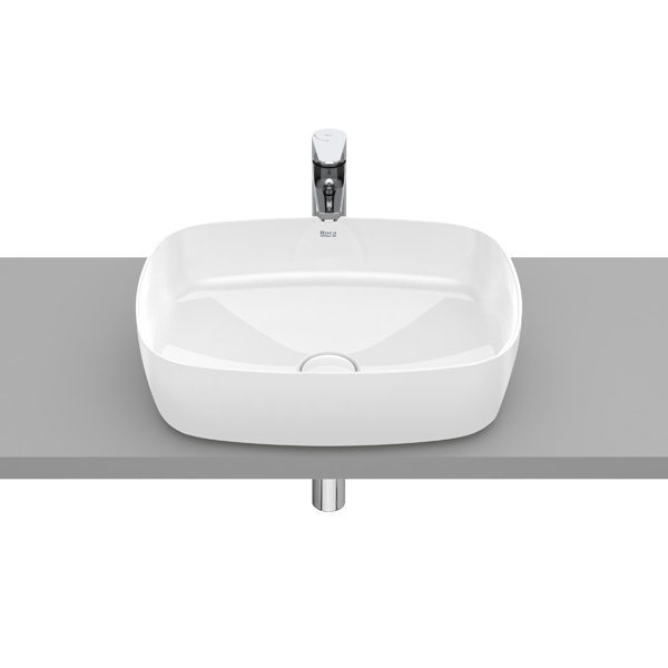 VASQUE À POSER RECTANGULAIRE ROUND EN FINECERAMIC® BONDE DE VIDAGE CÉRAMIQUE INCLUSE SANS TROP-PLEIN