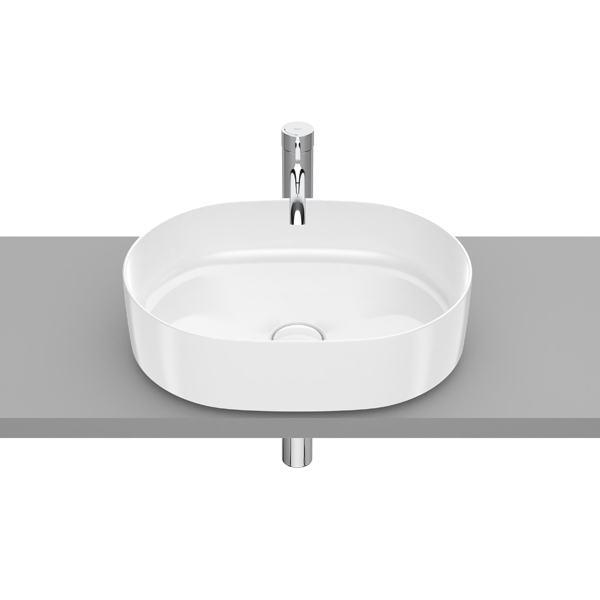 VASQUE À POSER RECTANGULAIRE ROUND EN FINECERAMIC® BONDE DE VIDAGE CÉRAMIQUE INCLUSE SANS TROP-PLEIN