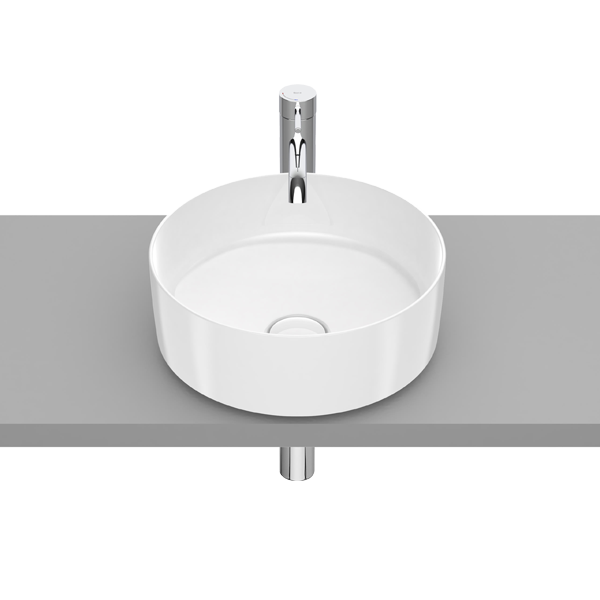 VASQUE À POSER ROUND EN FINECERAMIC® AVEC BONDE DE VIDAGE EN CÉRAMIQUE SANS TROP-PLEIN