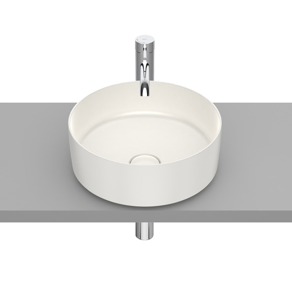 VASQUE À POSER ROUND EN FINECERAMIC® AVEC BONDE DE VIDAGE EN CÉRAMIQUE SANS TROP-PLEIN