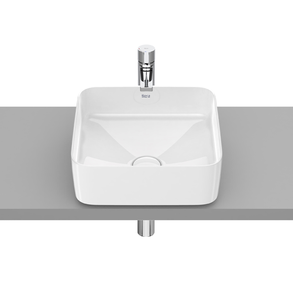 VASQUE À POSER SQUARE EN FINECERAMIC® AVEC BONDE DE VIDAGE EN CÉRAMIQUE SANS TROP-PLEIN