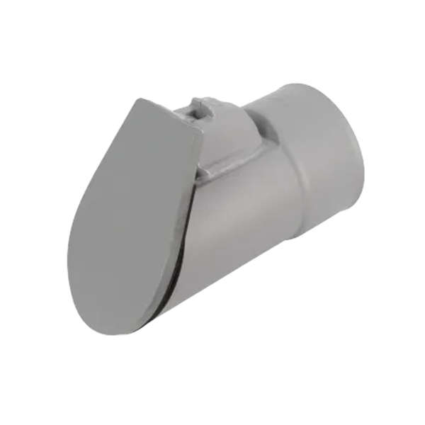 CLAPET DE NEZ EN PVC GRIS, Ø 125 MM, MÂLE, VOLET INCLINÉ À 11°