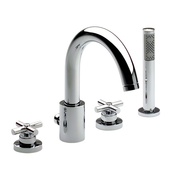 BAIN-DOUCHE 4 TROUS SUR GORGE AVEC INVERSEUR AUTOMATIQUE, DOUCHETTE À MAIN ET FLEXIBLE DE 1.75 M