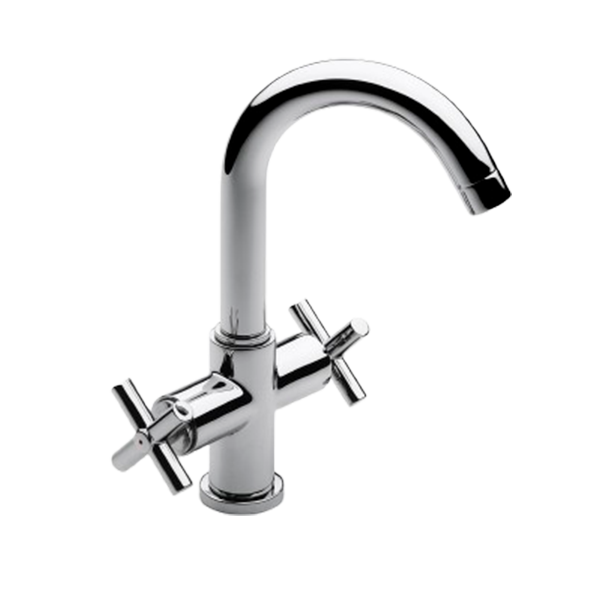 LAVABO MONOTROU À BEC TUBE MOBILE HAUT LIVRÉ AVEC VIDAGE AUTOMATIQUE EN LAITON ET FLEXIBLES D&rsquo;ALIMENTATION