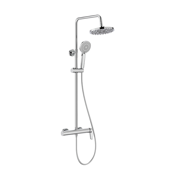 COLONNE DE DOUCHE TÉLÉSCOPIQUE AVEC MITIGEUR MONOCOMMANDE, DOUCHETTE À MAIN Ø110 MM (3 FONCTIONS), FLEXIBLE MÉTALLIQUE 1,5 M ET DOUCHE DE TÊTE Ø200 MM À EFFET PLUIE CHROMÉ