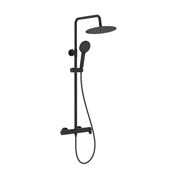 ROND. COLONNE DE DOUCHE À LEVIER UNIQUE RÉGLABLE EN HAUTEUR. POMME DE DOUCHE Ø250 MM, FLEXIBLE MÉTALLIQUE DE 1,50 M ET DOUCHETTE STELLA 100/3F