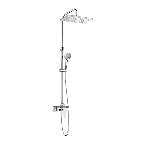 COLONNE DE DOUCHE AVEC ÉTAGÈRE ADAPTABLE, HAUTEUR RÉGLABLE DE 875 À 1275MM, ET BRAS DE DOUCHE ORIENTABLE