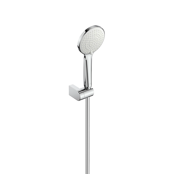 SET DE DOUCHE AVEC DOUCHETTE SENSUM ROUND Ø 110, SUPPORT ARTICULÉ ET D&rsquo;UN FLEXIBLE PVC SATINÉ