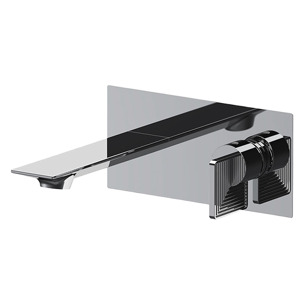 MITIGEUR LAVABO À ENCATSRER AVEC PLAQUE EN LAITON HORIZONTALE, LONGUEUR DU BEC 18.5CM