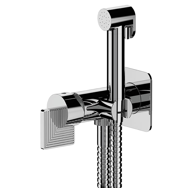 MITIGEUR SHUT-OFF ENCATSRÉ COMPOSÉ PAR: DOUCHETTE SHUT-OFF, SUPPORT SUR PLAQUE EN LAITON CHROMÉ ET FLEXIBLE 120CM EN ACIER INOXYDABLE